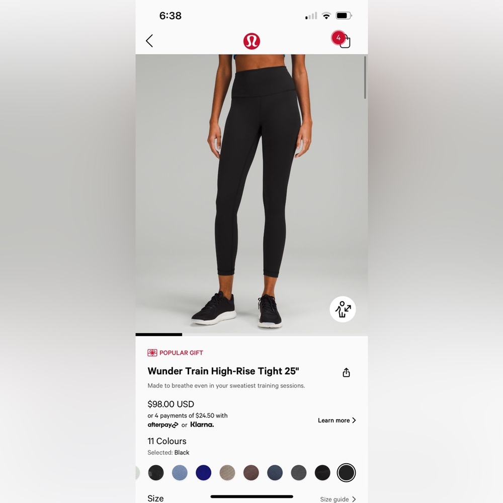 Lululemon Wunder train high rise tight 25” size 4